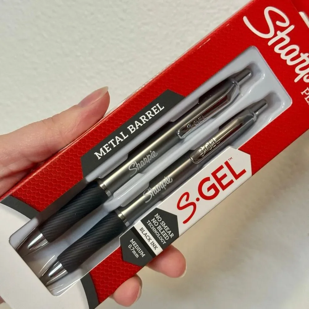 Sharpie S-Gel Gel Pens Sleek Metal Barrel Gunmetal‎ Medium Point (0.7mm) Black
